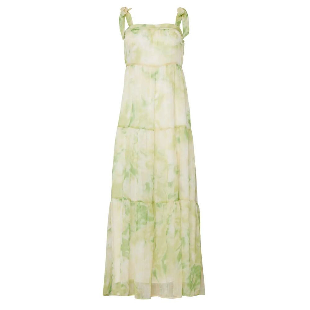 Line & Dot Dress Womens M Green Tie Dye Palm Maxi Chiffon Tiered Revolve Boho